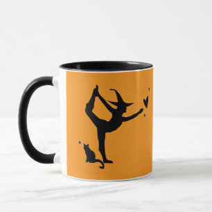 Halloween Witch Black Cat Yoga Heart Orange Cute Mug