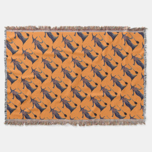 Halloween Witch Black Orange Pattern Spooky Throw Blanket