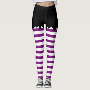 Halloween Witch Black with White Stripes Leggings
