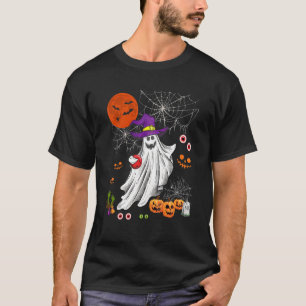 Halloween Witch Boo Ghost Playing Bowling Player T-Shirt