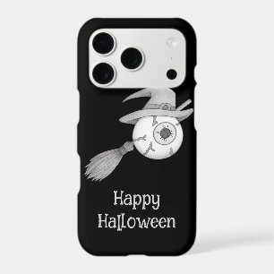 Halloween witch broom and scary eyeball