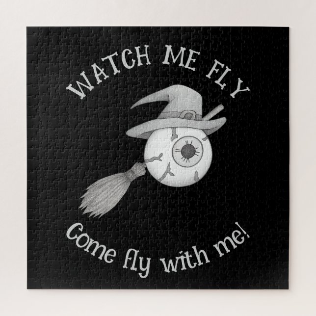 Halloween witch broom and scary eyeball jigsaw puzzle (Vertical)