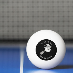 Halloween witch broom and scary eyeball ping pong ball