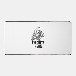 Halloween Witch Broom Funny Vintage Engraving Desi Desk Mat