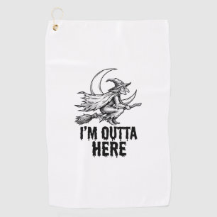 Halloween Witch Broom Funny Vintage Engraving Desi Golf Towel