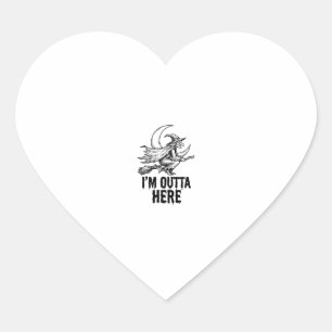 Halloween Witch Broom Funny Vintage Engraving Desi Heart Sticker