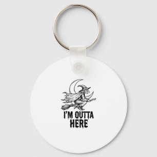 Halloween Witch Broom Funny Vintage Engraving Desi Key Ring