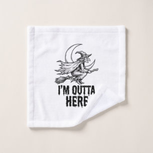 Halloween Witch Broom Funny Vintage Engraving Desi Wash Cloth