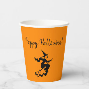 Halloween Witch Broom Orange Black Paper cup