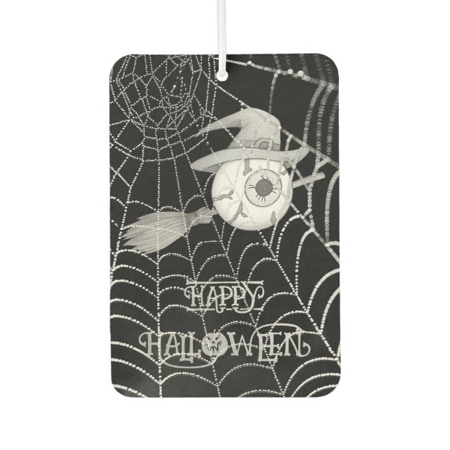 Halloween witch broom, scary eyeball, spider web car air freshener (Front)