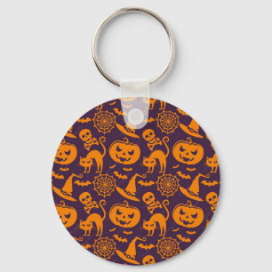 Halloween Witch Broomstick Black Cat Moon Graphic Key Ring