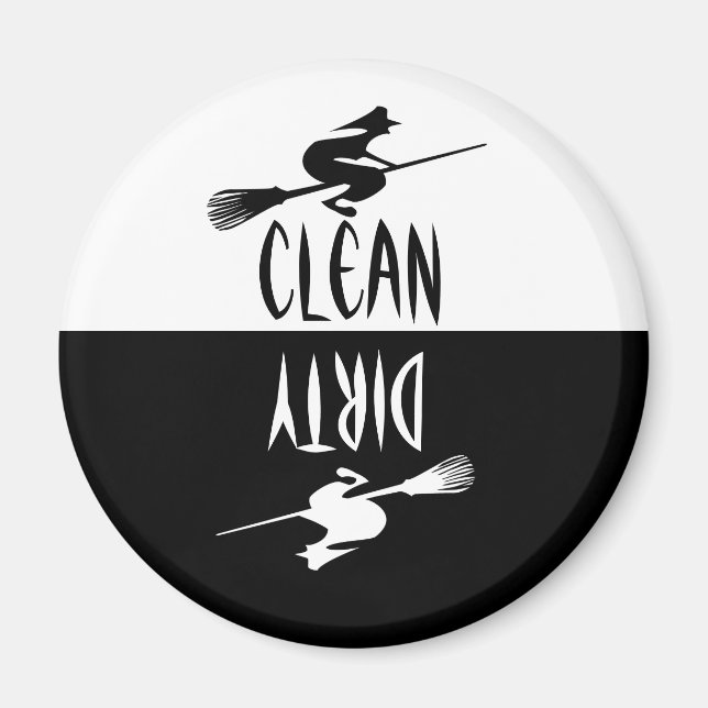 Halloween Witch Broomstick Clean Dirty Dishwasher Magnet (Front)