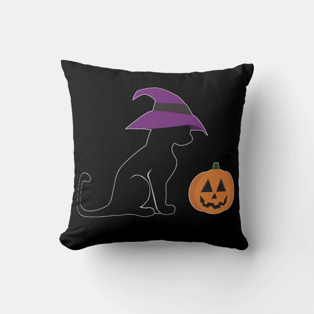 Halloween Witch Cat and Pumpkin Cushion (Front)