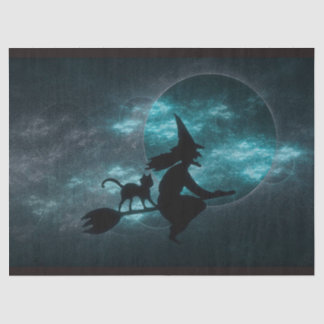 Halloween Witch Cat Broom Moon Clouds  Tissue Paper