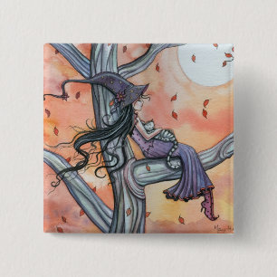 Halloween Witch Cat Button Pin