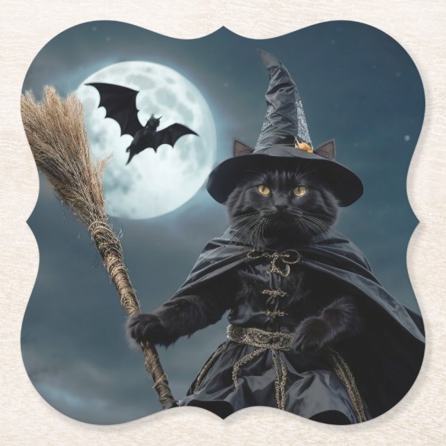 Halloween Witch Cat Coasters (Front)