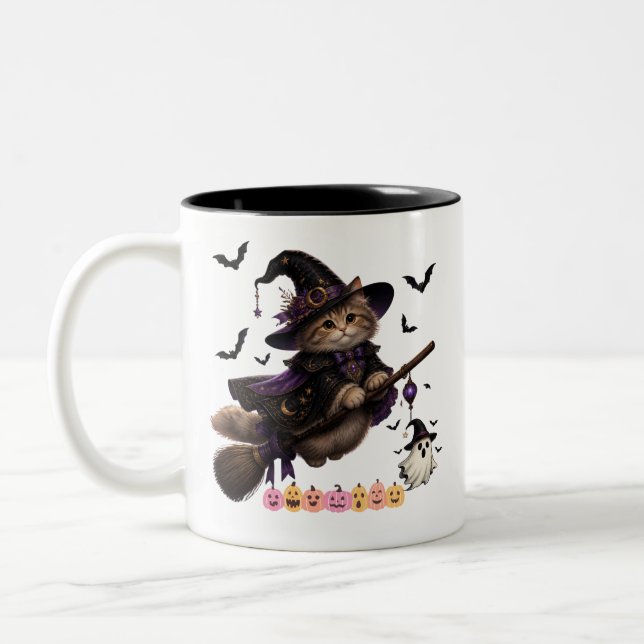 Halloween Witch Cat Coffee Mug (Left)