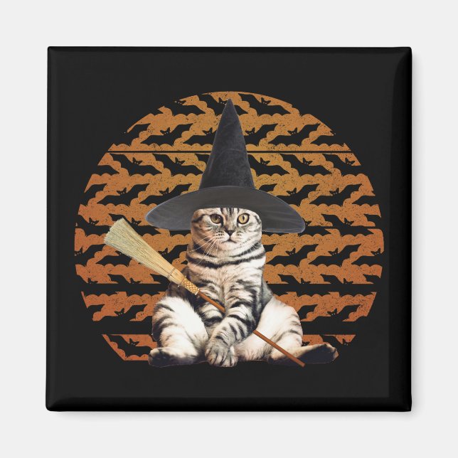Halloween Witch Cat Magnet (Front)