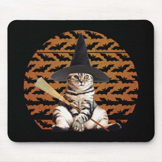 Halloween Witch Cat Mouse Pad (Front)