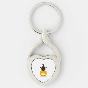 Halloween witch cat on jackolantern key ring