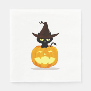 Halloween witch cat on jackolantern napkin