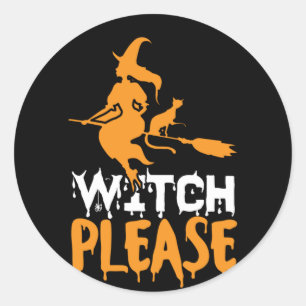 Halloween Witch Cat Please Birthday Classic Round Sticker