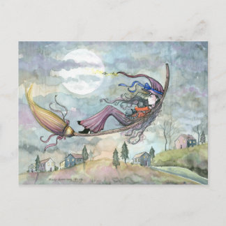 Halloween Witch Cat Postcard by Molly Harrison