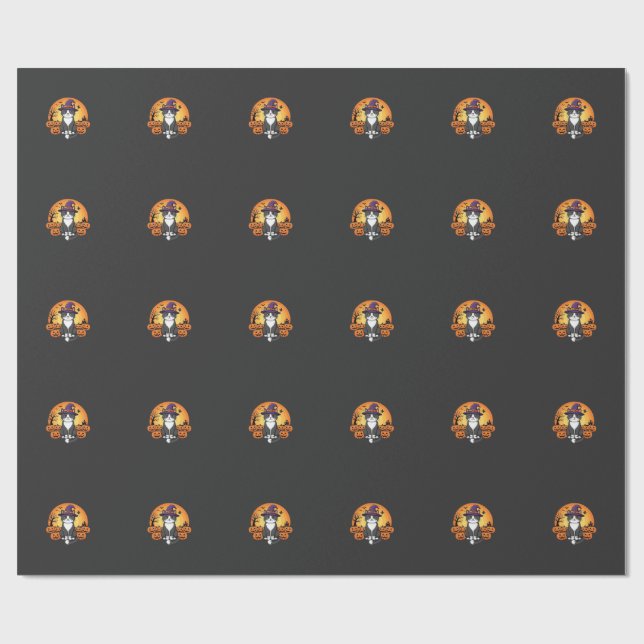 Halloween Witch Cat Pumpkin Moon Design_1 Wrapping Paper (Flat)