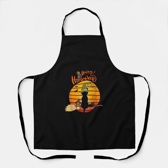 Halloween witch cat Pumpkin Skeleton Bat Scary  Apron (Front)
