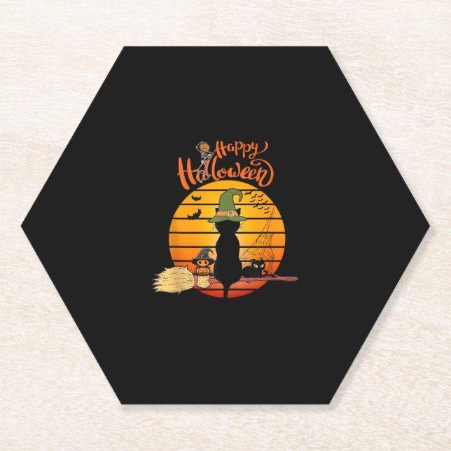Halloween witch cat Pumpkin Skeleton Bat Scary  Paper Coaster (Front)