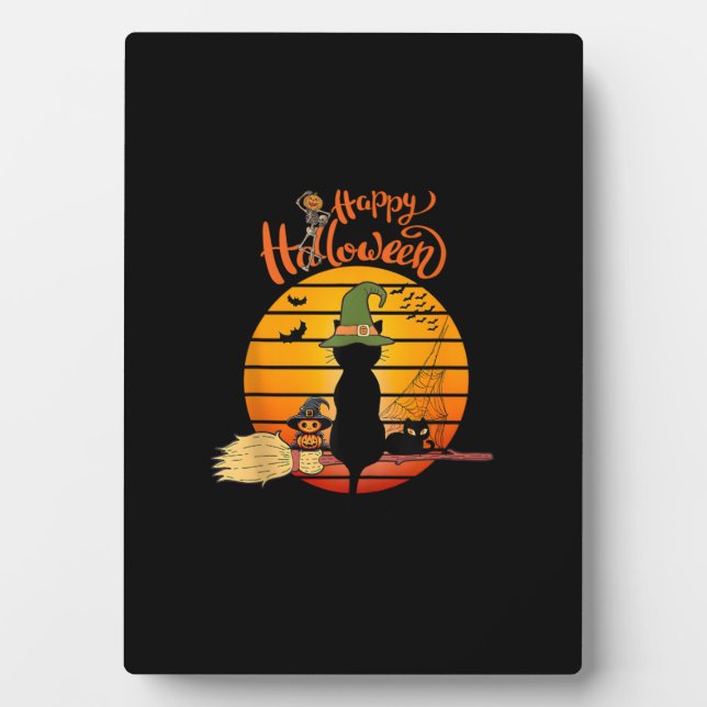 Halloween witch cat Pumpkin Skeleton Bat Scary  Plaque (Front)