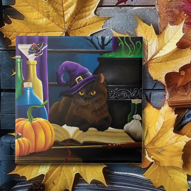 Halloween Witch Cat Purple Magic  Ceramic Tile (Creator Uploaded)