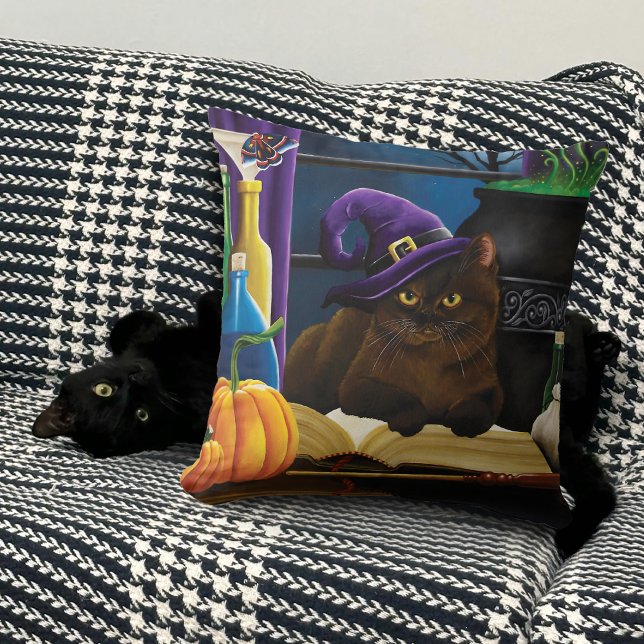 Halloween Witch Cat Purple Magic Cushion (Creator Uploaded)