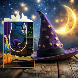 Halloween Witch Cat Purple Magic Medium Gift Bag