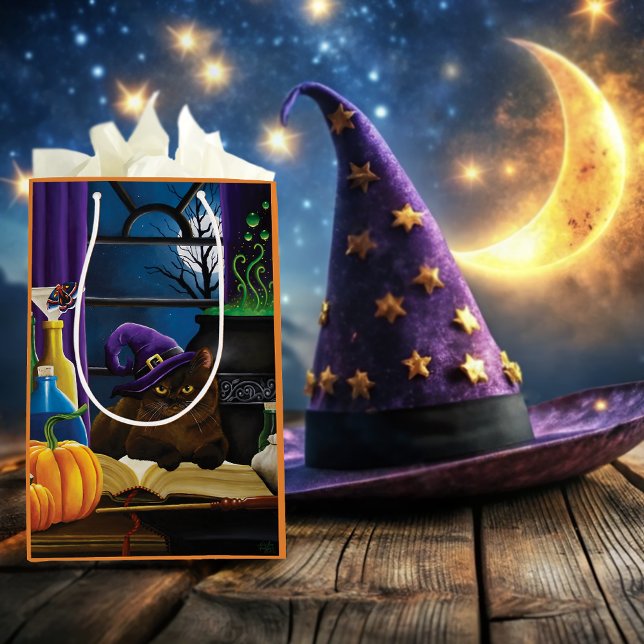 Halloween Witch Cat Purple Magic Medium Gift Bag (Creator Uploaded)