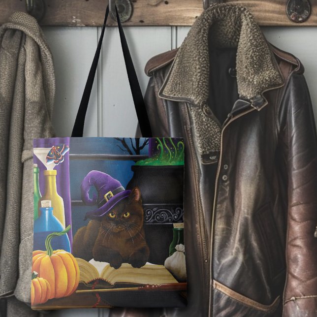 Halloween Witch Cat Purple Magic Tote Bag (Creator Uploaded)