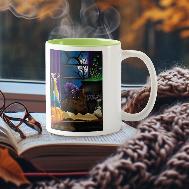 Halloween Witch Cat Purple Magic Two-Tone Coffee Mug (Creator Uploaded)