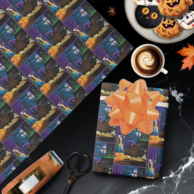 Halloween Witch Cat Purple Magic Wrapping Paper (Creator Uploaded)