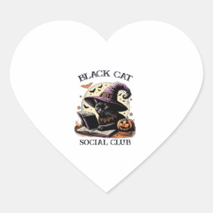 Halloween Witch Cat Social Club Heart Sticker