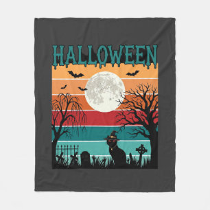 Halloween Witch Cat Spider Web Moon Graveyard_1_1 Fleece Blanket