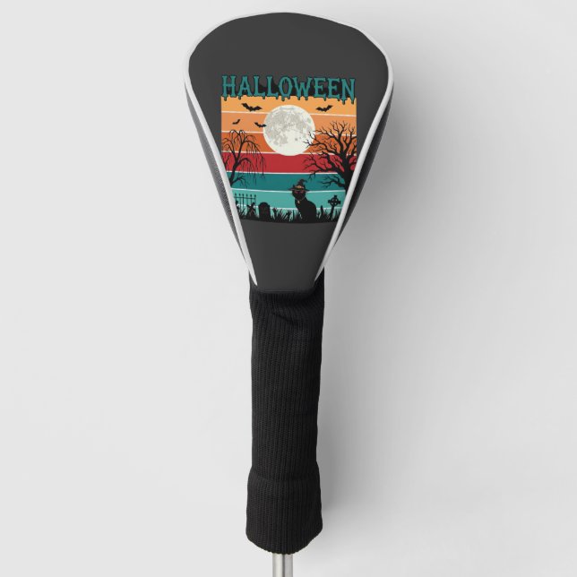 Halloween Witch Cat Spider Web Moon Graveyard_1_1 Golf Head Cover (Front)