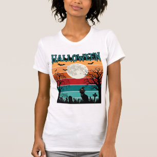 Halloween Witch Cat Spider Web Moon Graveyard_1_1 T-Shirt