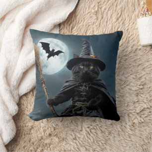 Halloween Witch Cat Throw Pillow