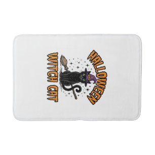 Halloween Witch Cat Vintage Engraving Design_1 Bath Mat