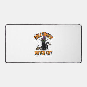 Halloween Witch Cat Vintage Engraving Design_1 Desk Mat