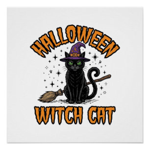 Halloween Witch Cat Vintage Engraving Design_1 Poster