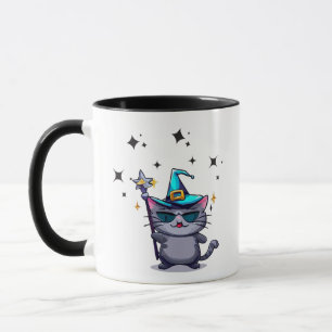 Halloween Witch Cats Holding Magic Wand Stars Cool Mug