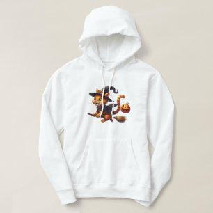 Halloween Witch Cats Riding Broomstick Pumpkin Hoodie