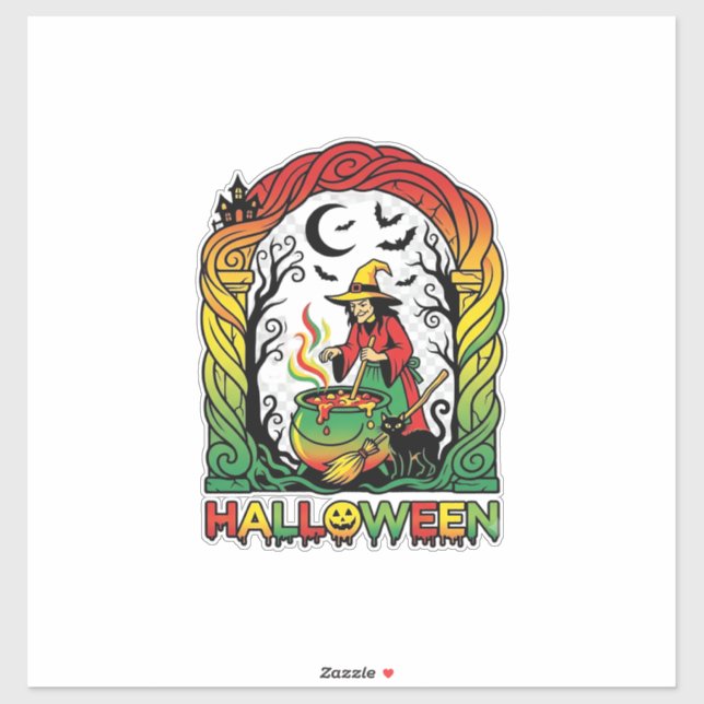 Halloween Witch Cauldron Brewing Black Cat Spooky  (Sheet)