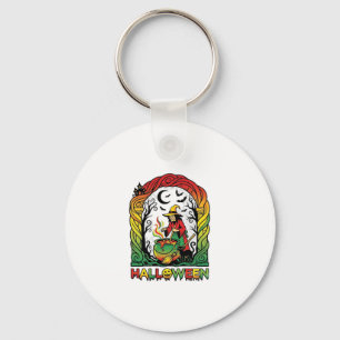 Halloween Witch Cauldron Brewing Black Cat Spooky  Key Ring